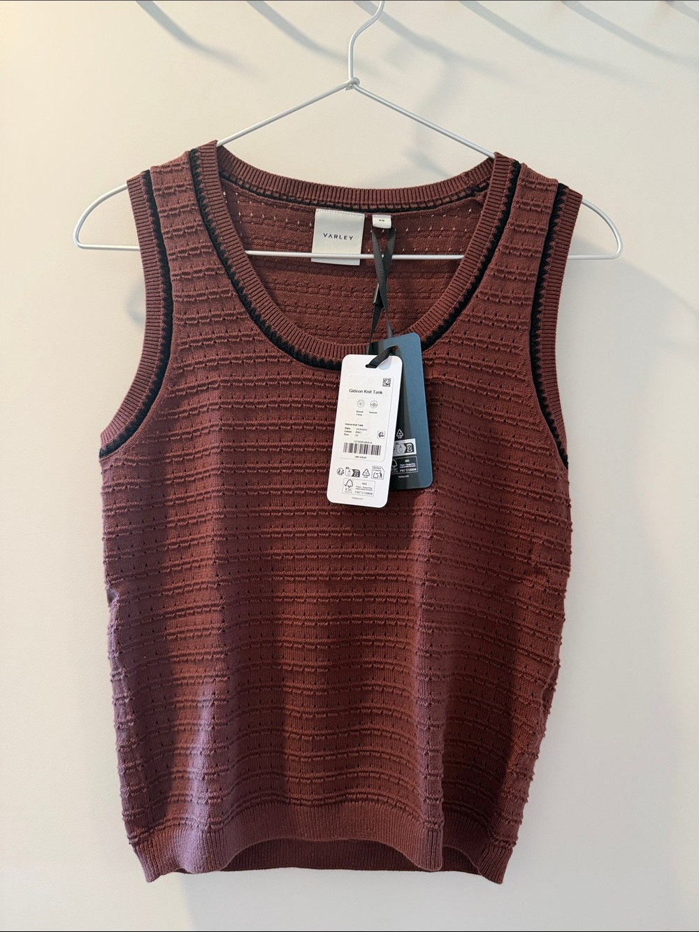 Varley Burgundy Knit Tank with Black Trim